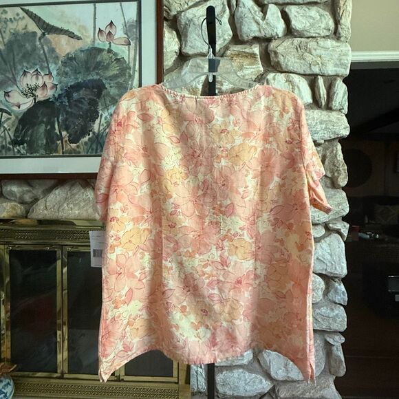Liz Claiborne Liz sport Linen/cotton blend floral button down blouse top size xl - Picture 8 of 12